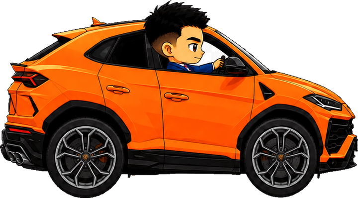 Q-version Adam driving a Lamborghini Urus